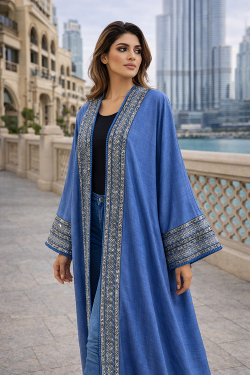Azure Royale Bisht Abaya – 2-Piece Set