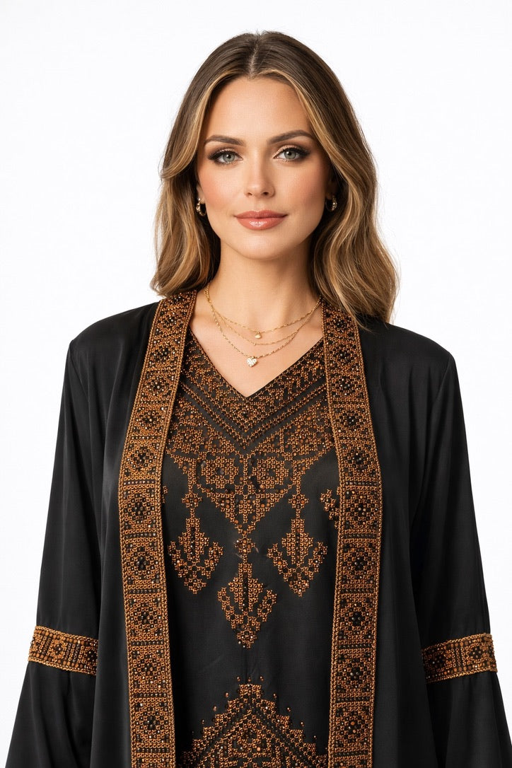 Layali Onyx Embroidered Abaya Set