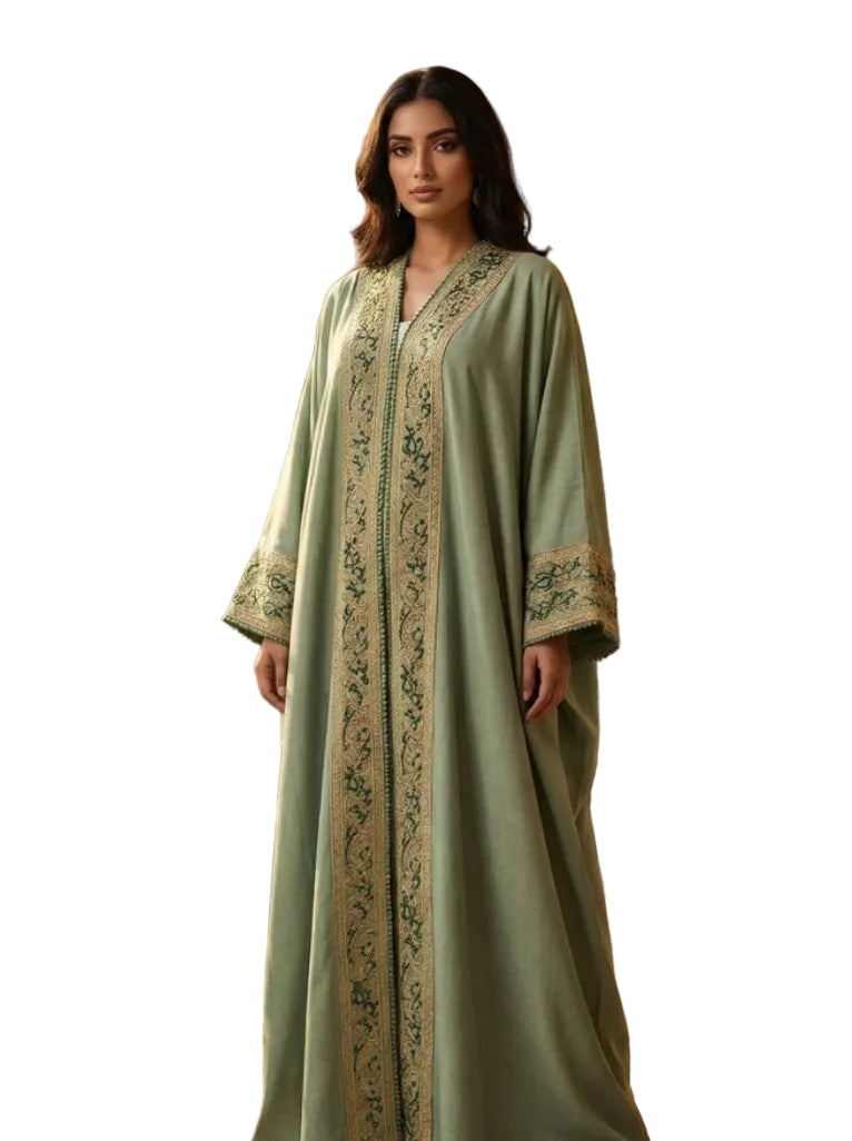 Pistachio Royale Bisht Abaya – 2-Piece Set