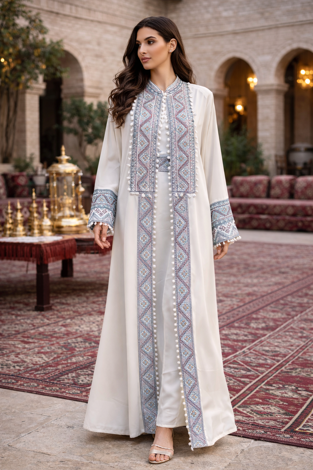 Sultanah Pearl– 3 Piece Embroidered Abaya Set