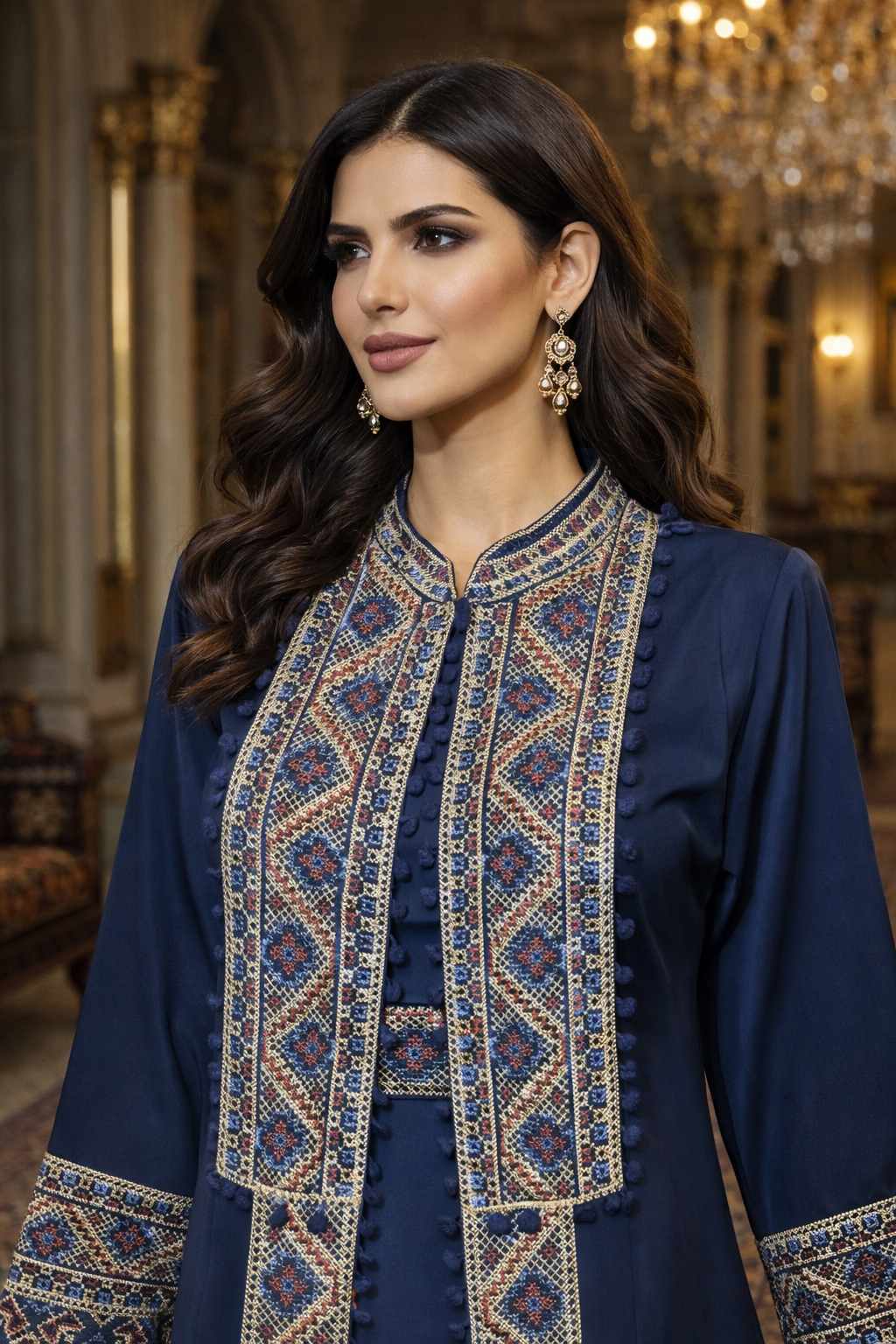 Sultanah Sapphire - 3 Piece Embroidered Abaya Set