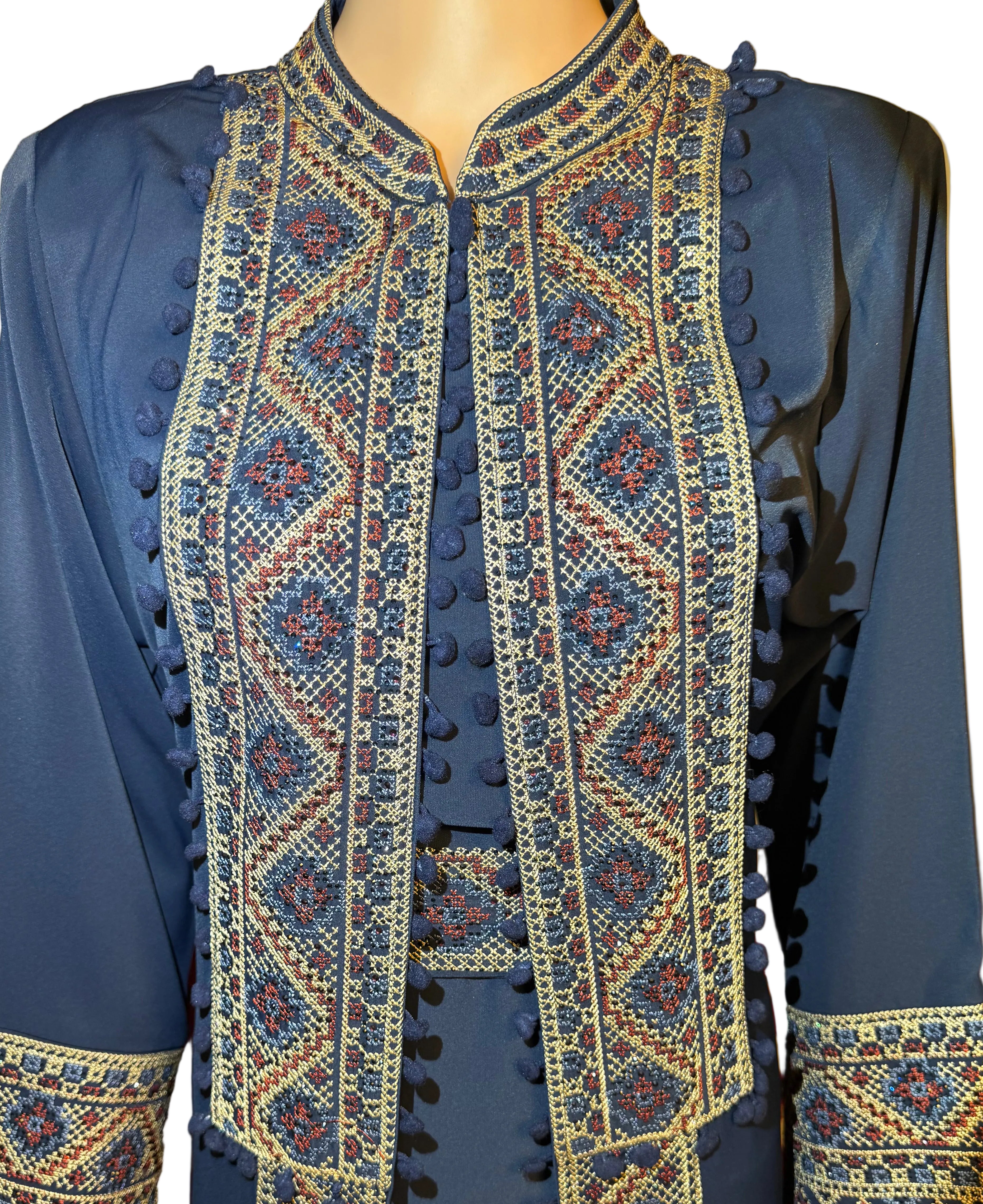 Sultanah Sapphire - 3 Piece Embroidered Abaya Set