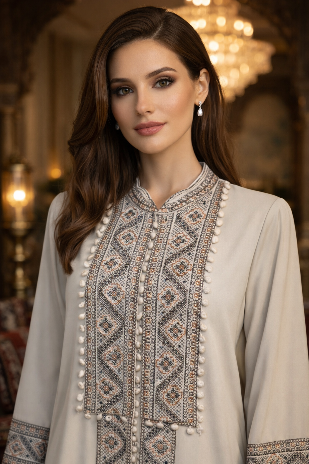 Sultanah Champagne Quartz - 3 Piece Embroidered Abaya Set