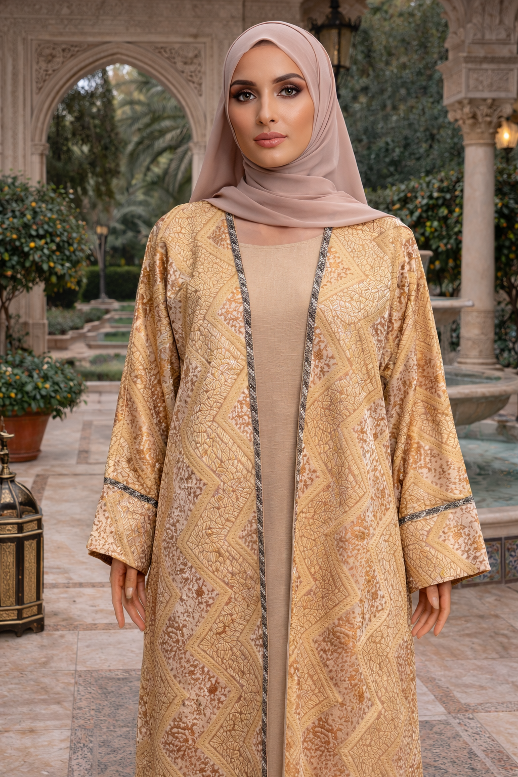 Noor Gold Four-Piece Open Abaya