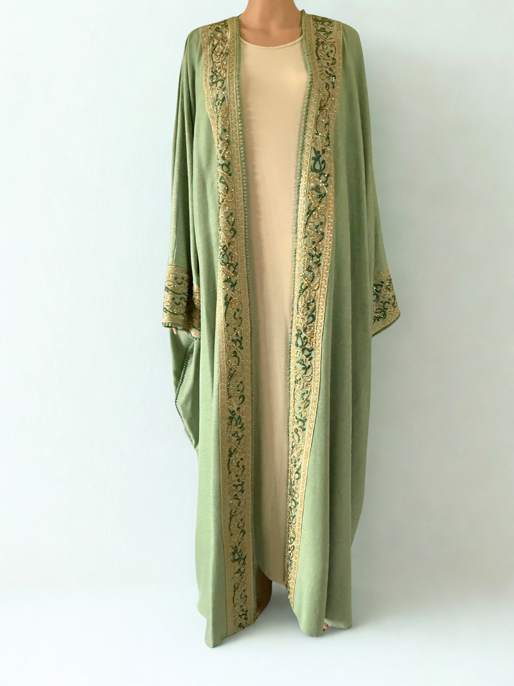 Pistachio Royale Bisht Abaya – 2-Piece Set