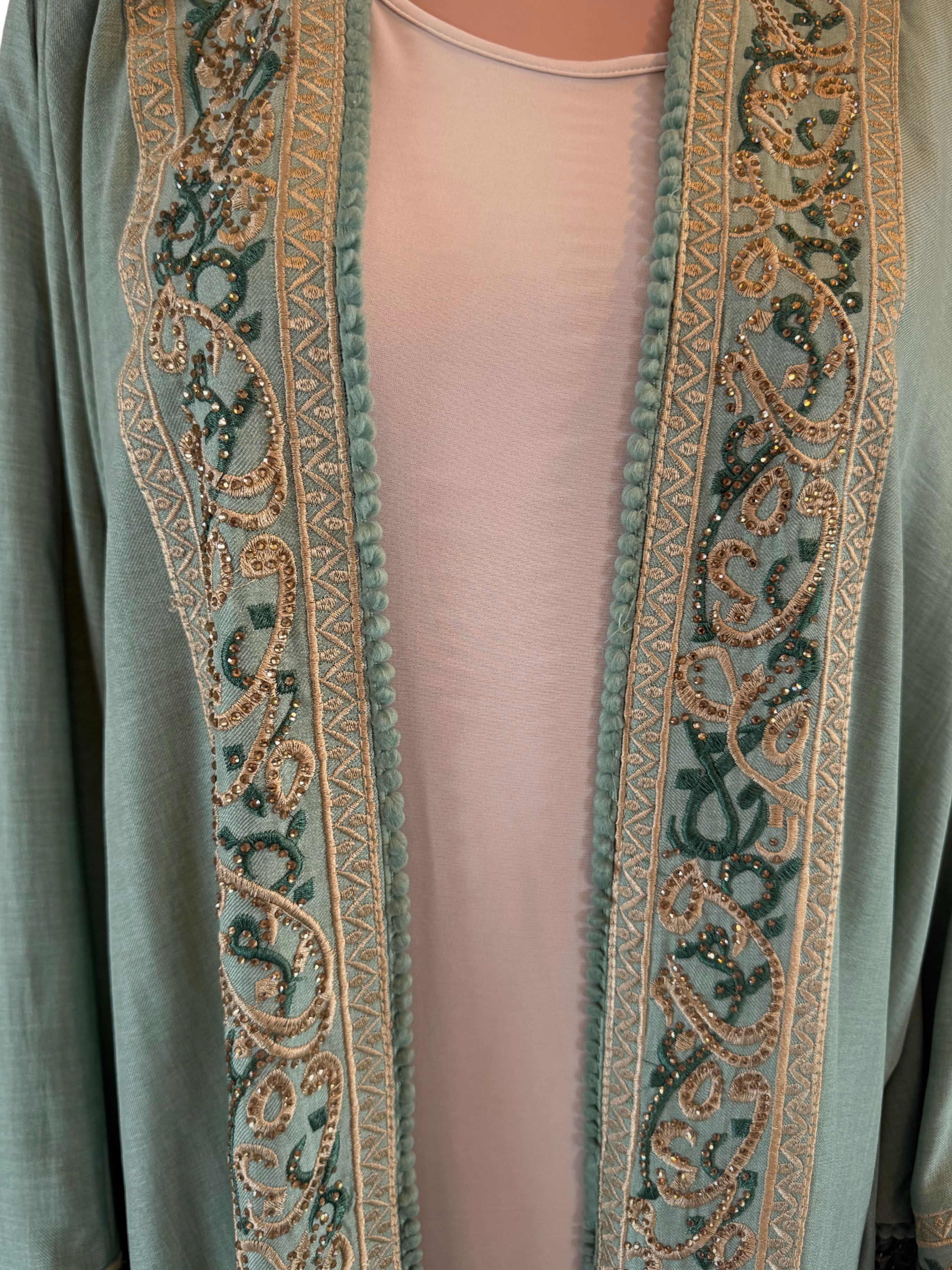 Pistachio Royale Bisht Abaya – 2-Piece Set