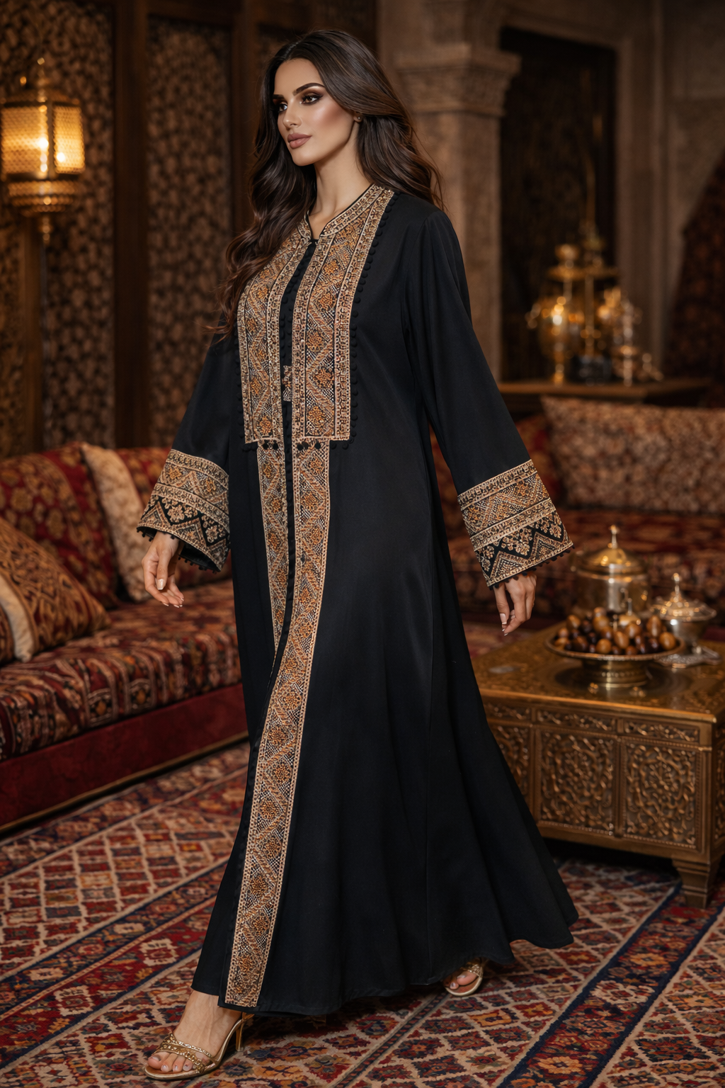 Sultanah Topaz – 3 Piece Embroidered Abaya Set