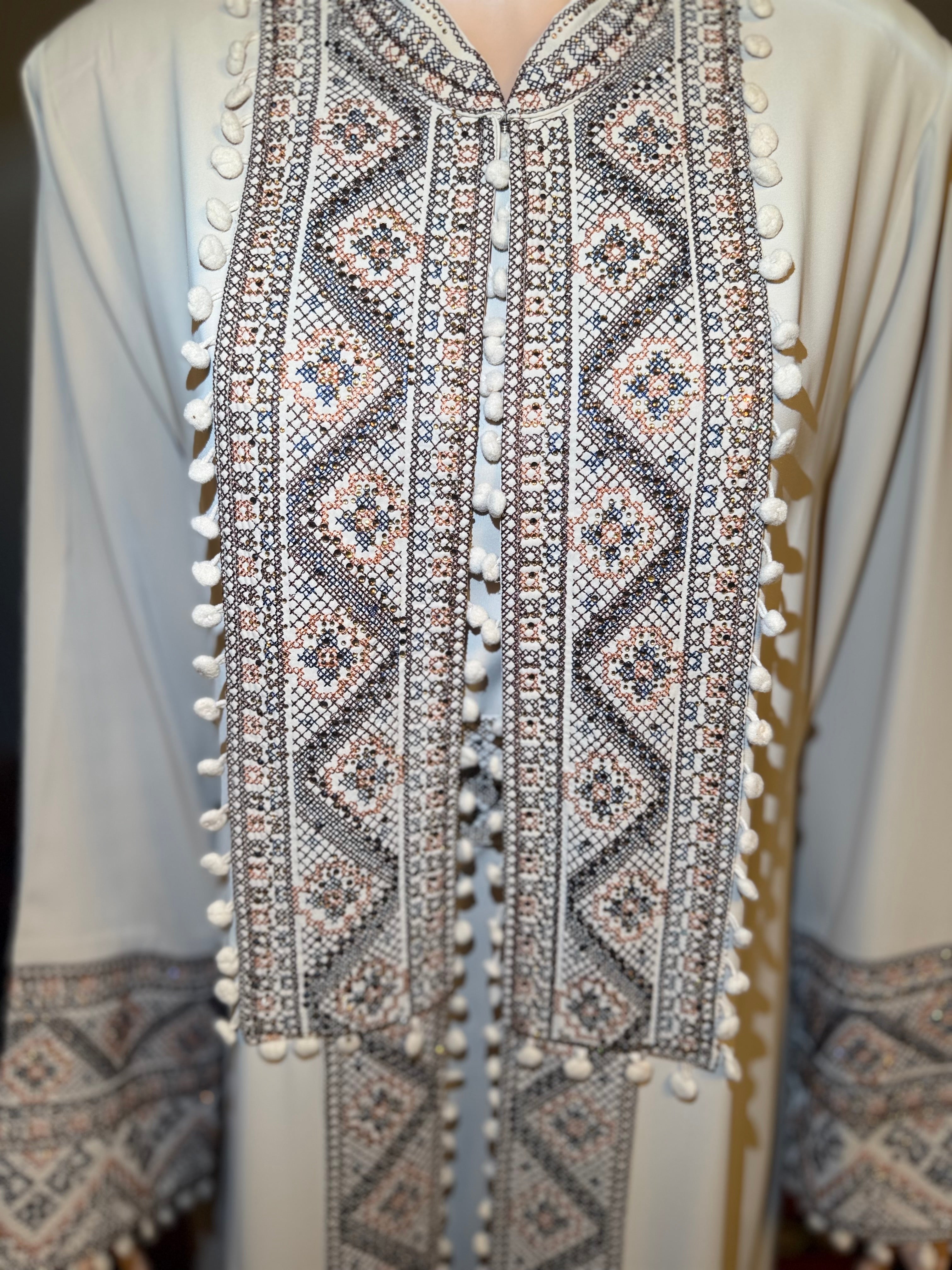 Sultanah Champagne Quartz - 3 Piece Embroidered Abaya Set