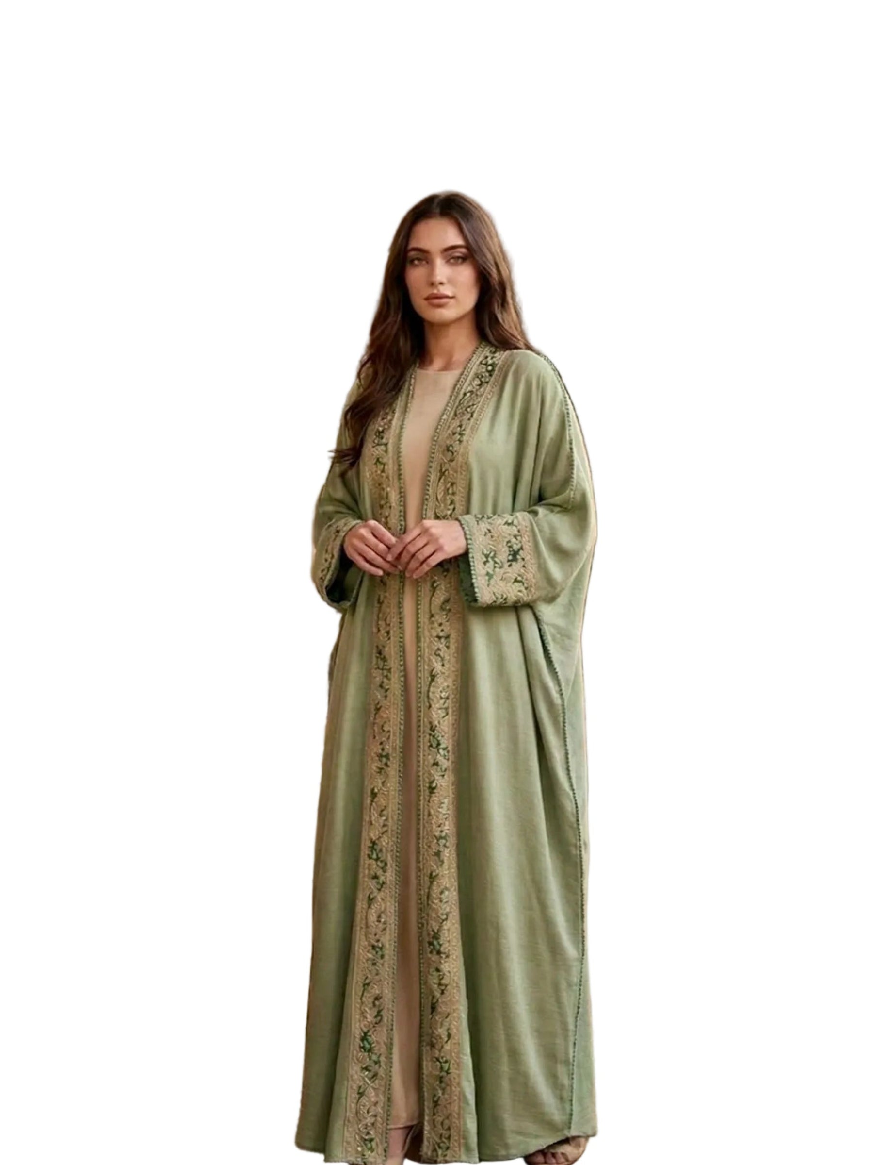 Pistachio Royale Bisht Abaya – 2-Piece Set