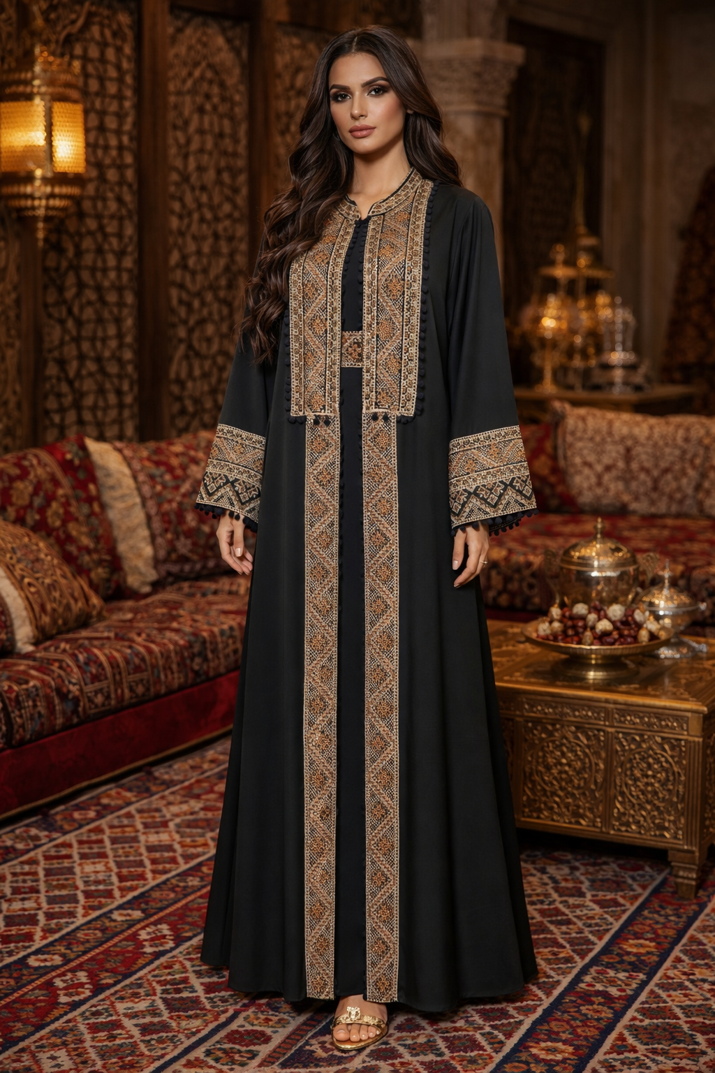 Sultanah Topaz – 3 Piece Embroidered Abaya Set