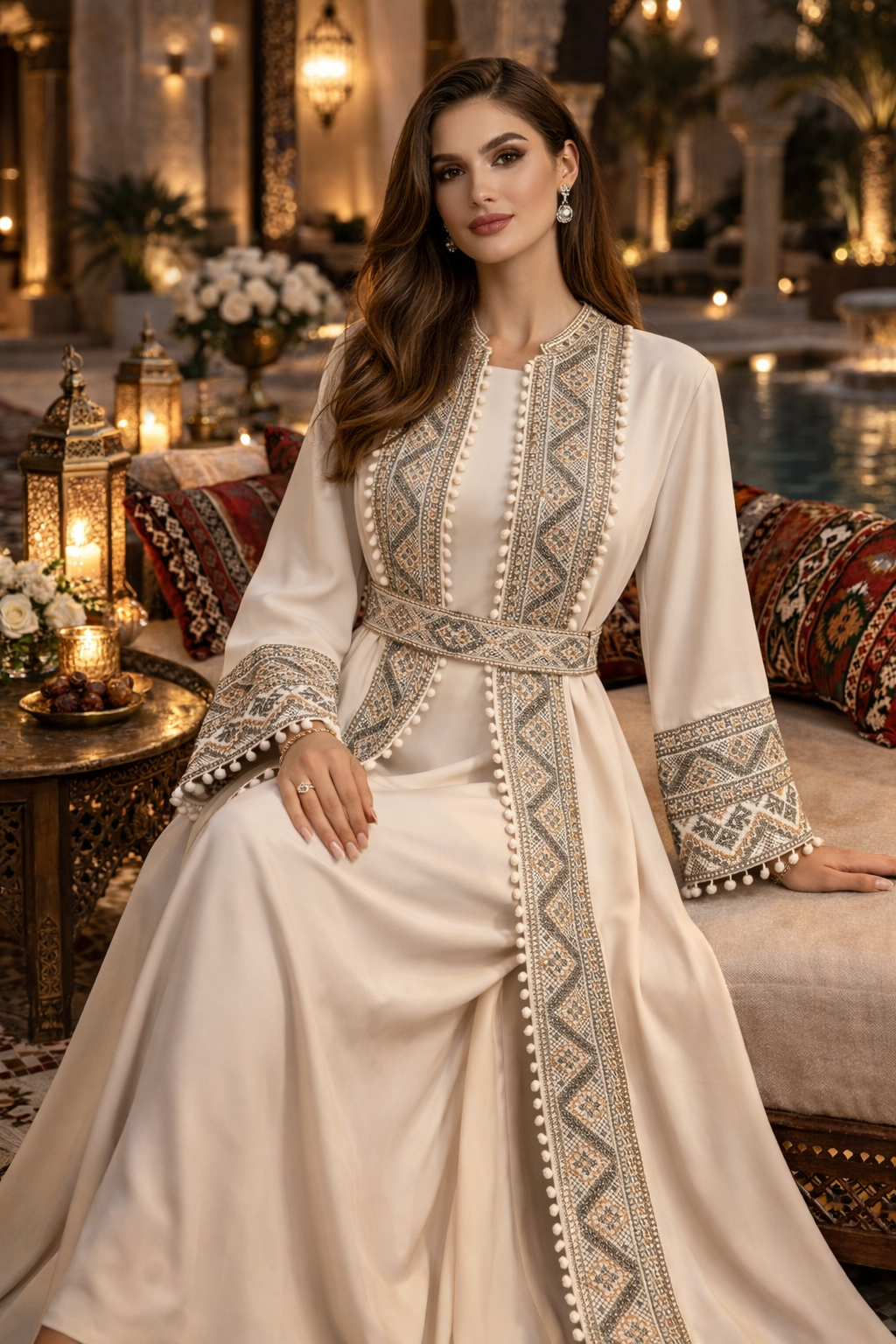 Sultanah Champagne Quartz - 3 Piece Embroidered Abaya Set
