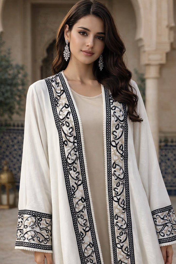 Blanc Royale Bisht Abaya – 2-Piece Set