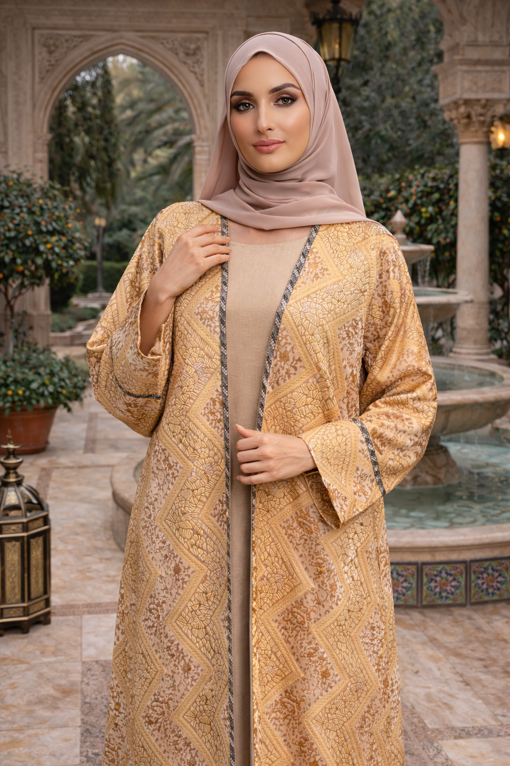 Noor Gold Four-Piece Open Abaya