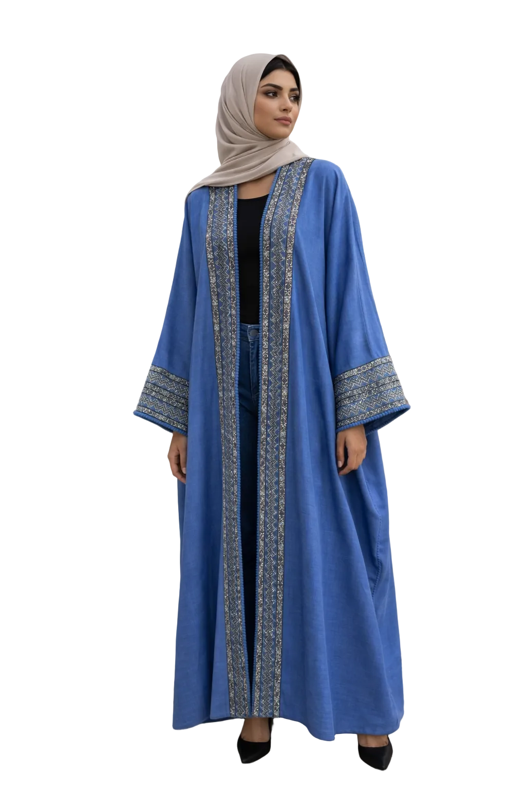 Azure Royale Bisht Abaya – 2-Piece Set