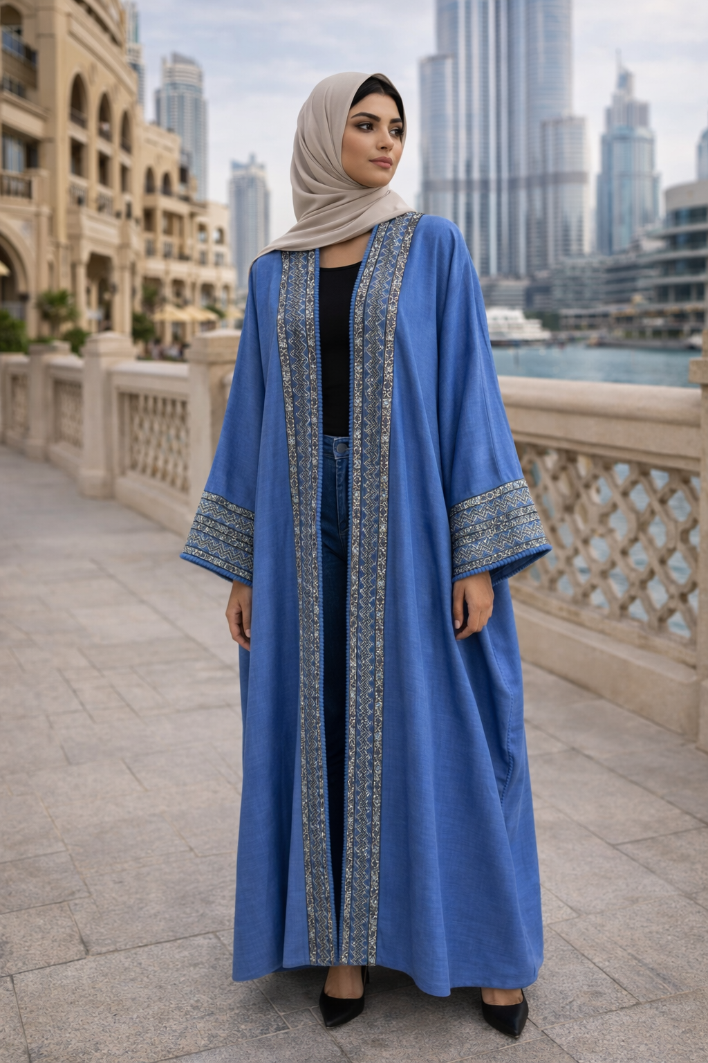 Azure Royale Bisht Abaya – 2-Piece Set