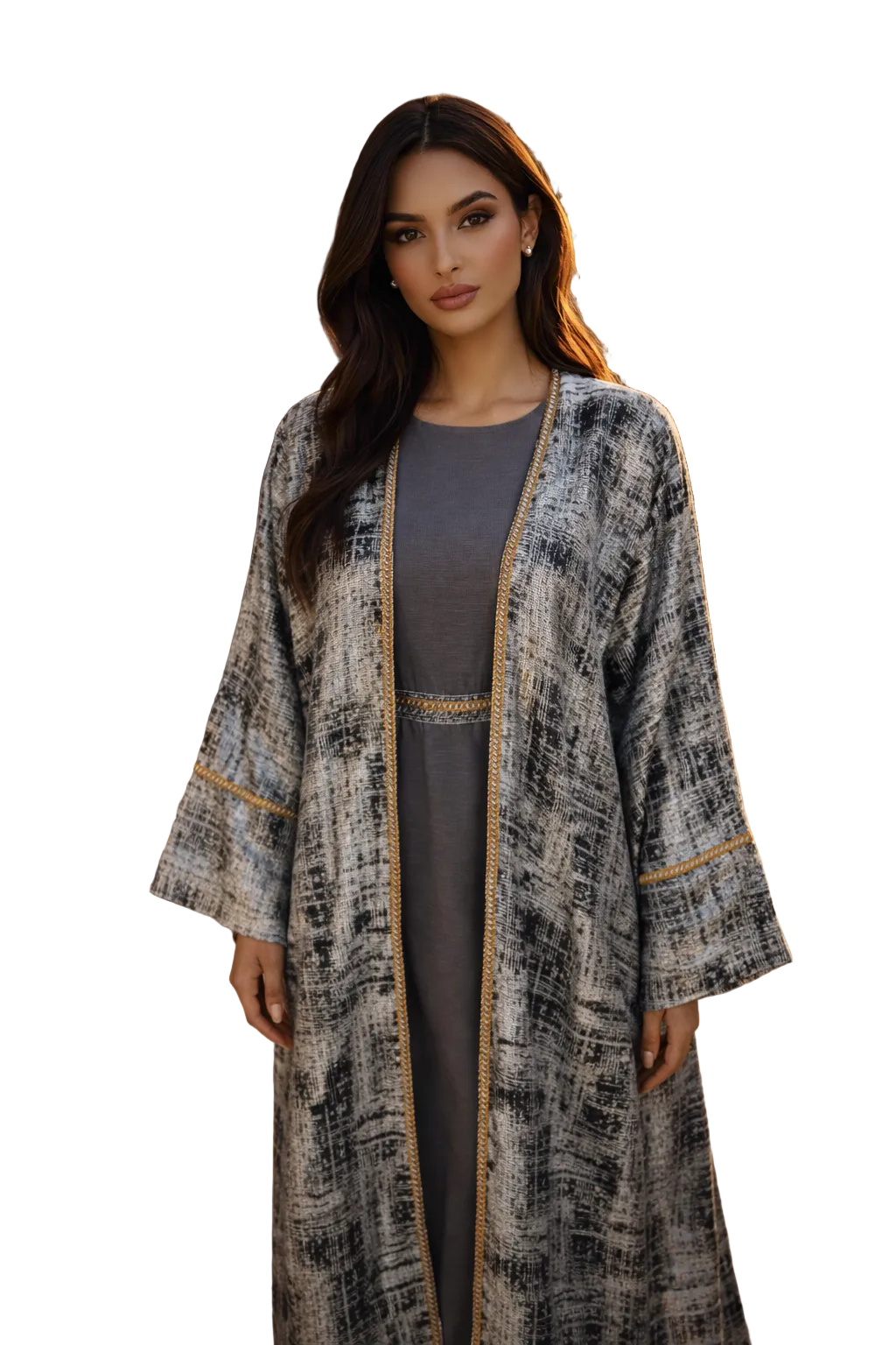 Noor Silver Four-Piece Open Abaya Set