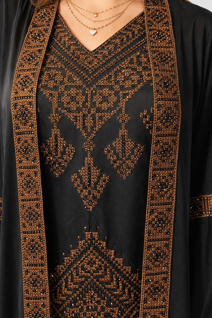 Layali Onyx Embroidered Abaya Set