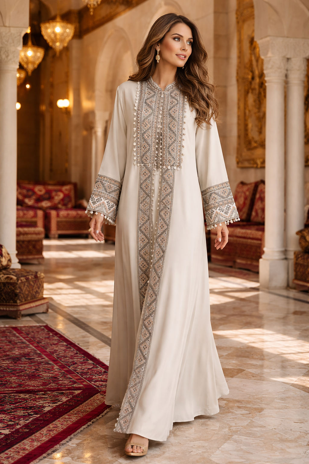 Sultanah Champagne Quartz - 3 Piece Embroidered Abaya Set