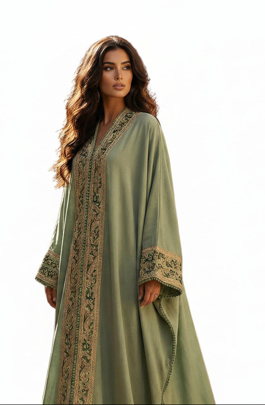 Pistachio Royale Bisht Abaya – 2-Piece Set