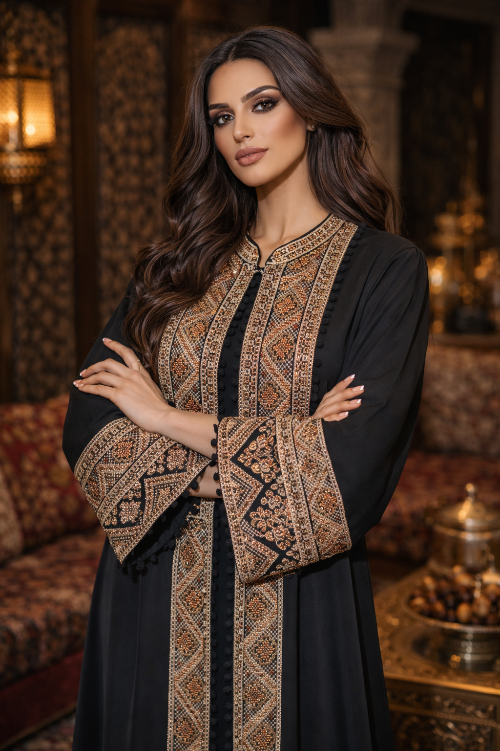 Sultanah Topaz – 3 Piece Embroidered Abaya Set