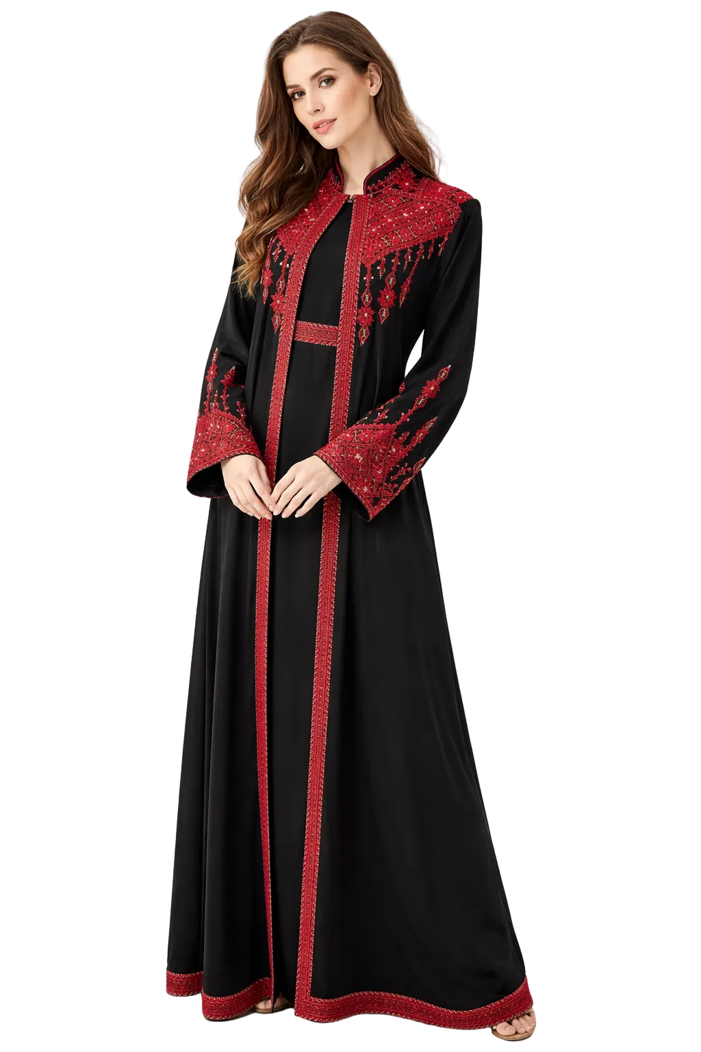 Amara Black & Ruby - 3 Piece Embroidered Abaya Set