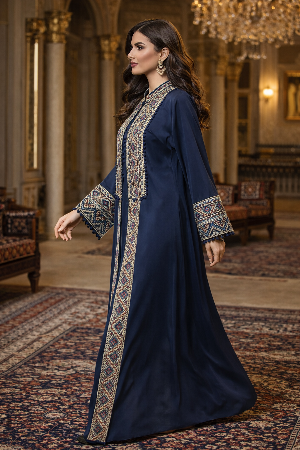 Sultanah Sapphire - 3 Piece Embroidered Abaya Set