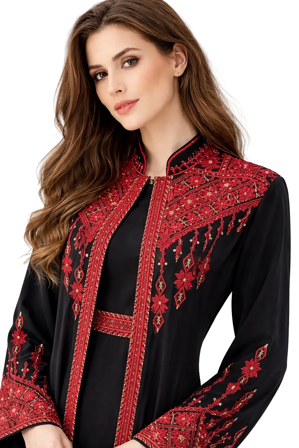 Amara Black & Ruby - 3 Piece Embroidered Abaya Set
