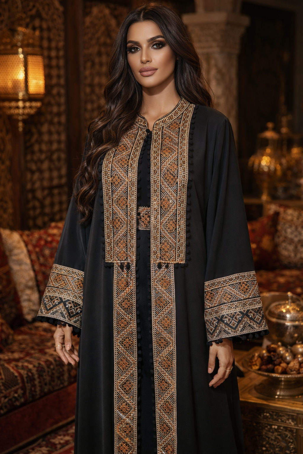 Sultanah Topaz – 3 Piece Embroidered Abaya Set