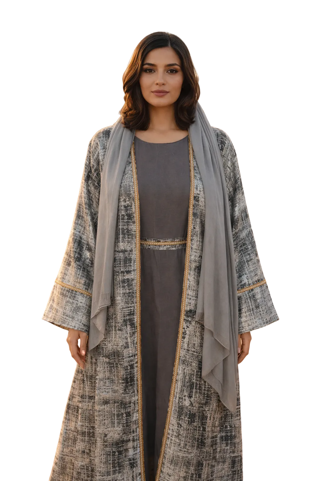 Noor Silver Four-Piece Open Abaya Set