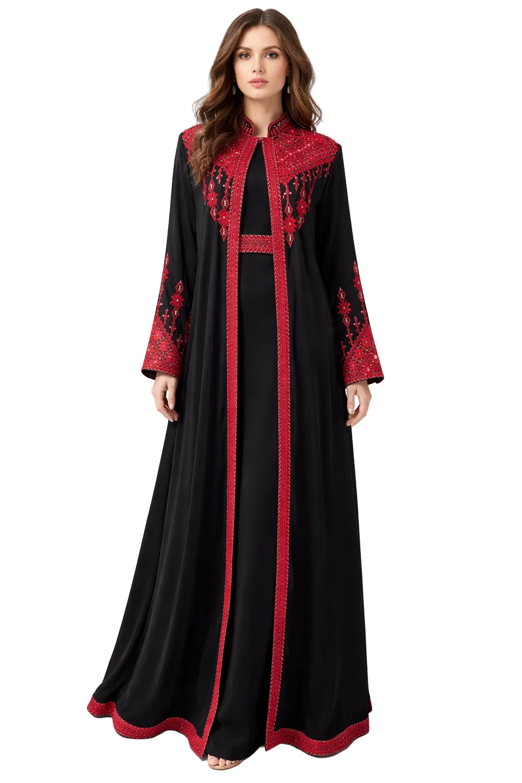 Amara Black & Ruby - 3 Piece Embroidered Abaya Set