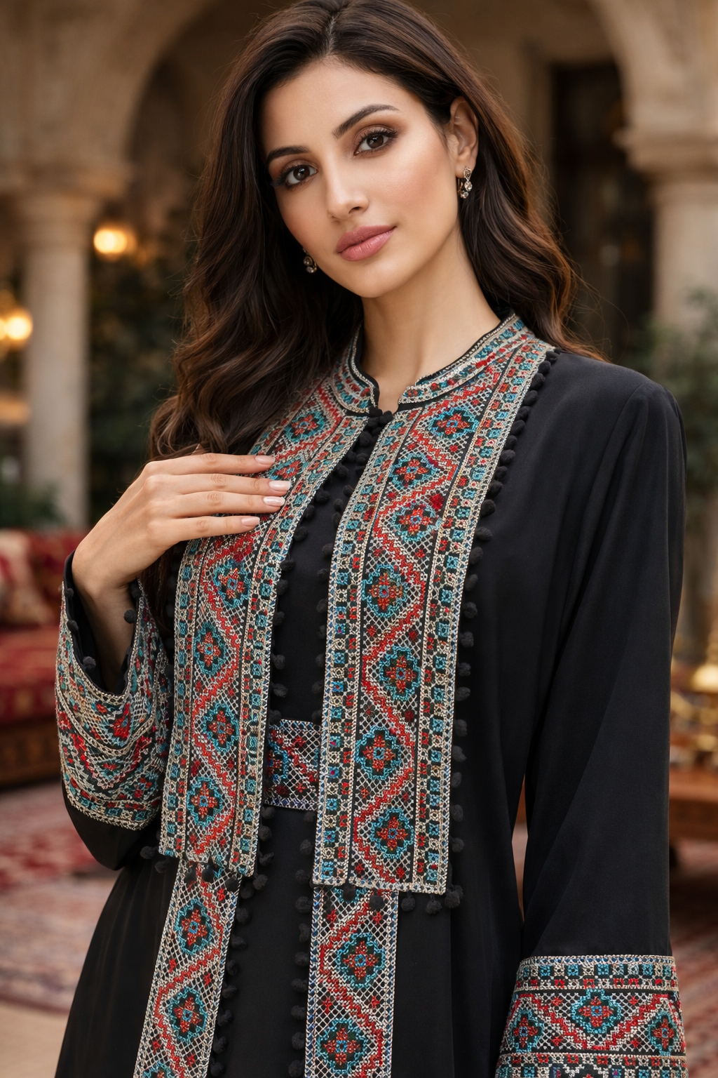 Sultanah Onyx – 3 Piece Embroidered Abaya Set