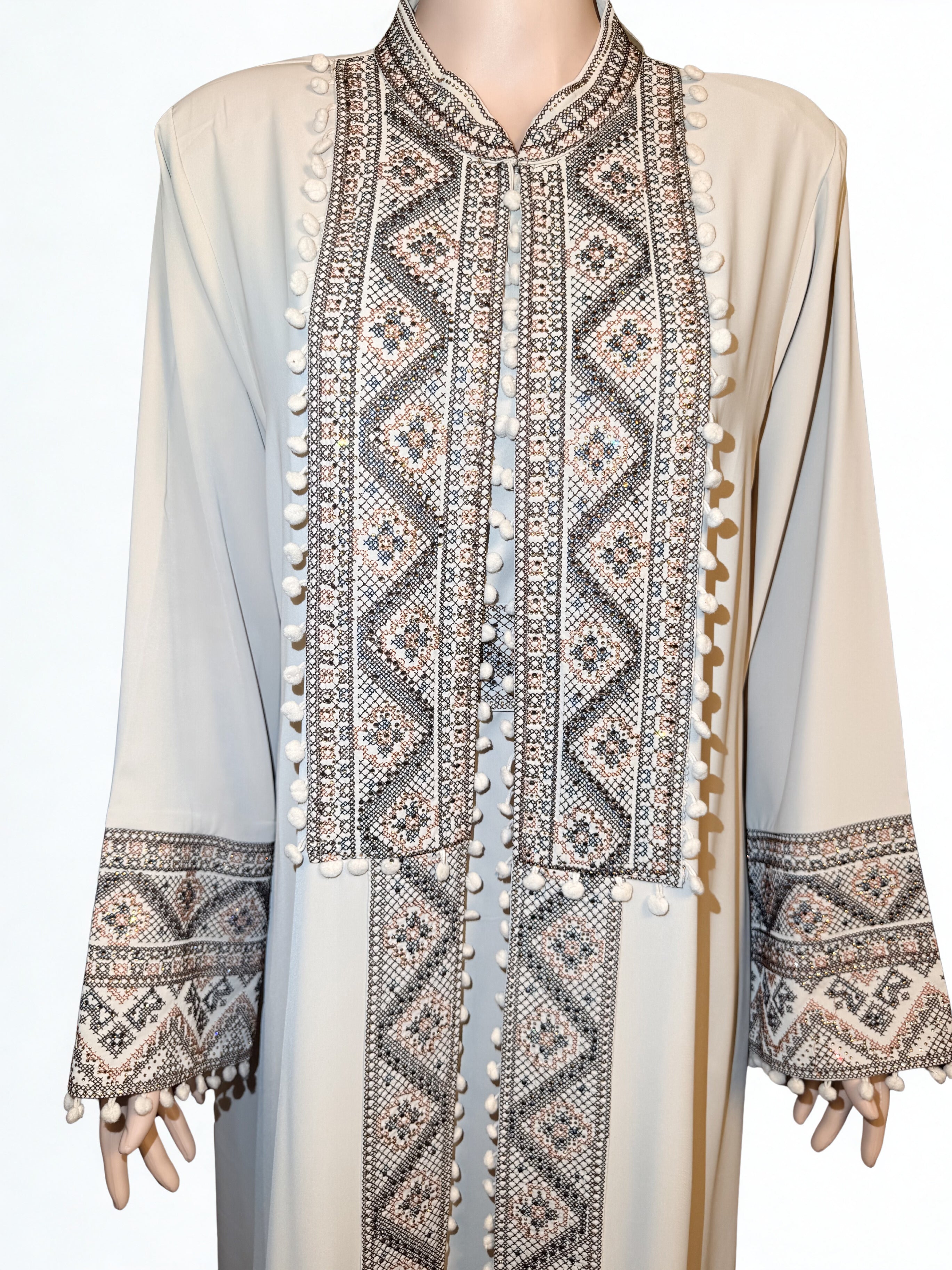 Sultanah Champagne Quartz - 3 Piece Embroidered Abaya Set