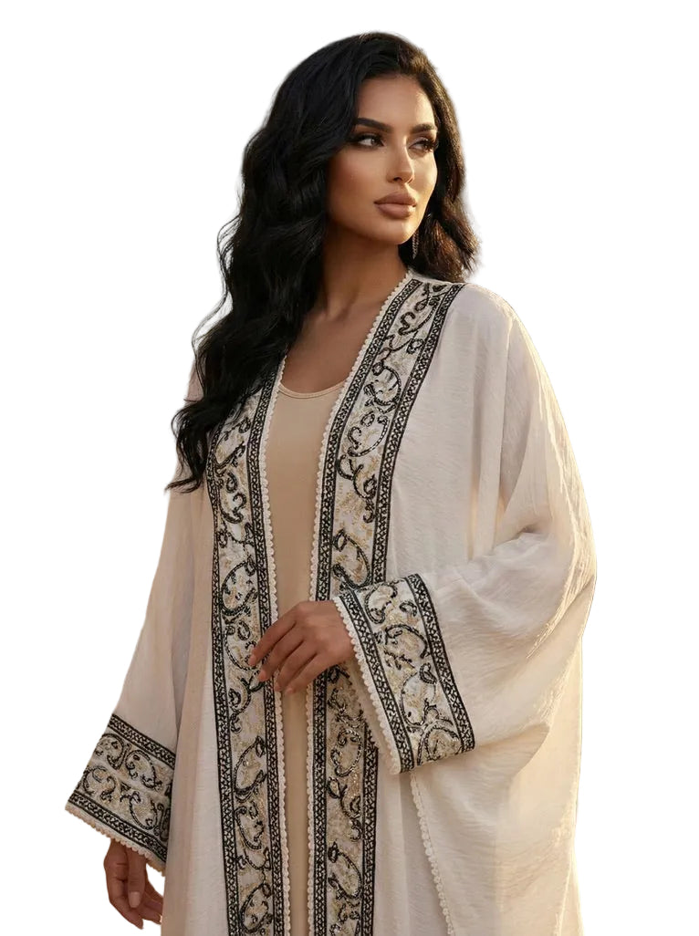Blanc Royale Bisht Abaya – 2-Piece Set