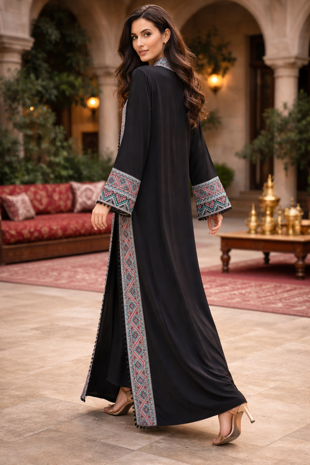 Sultanah Onyx – 3 Piece Embroidered Abaya Set