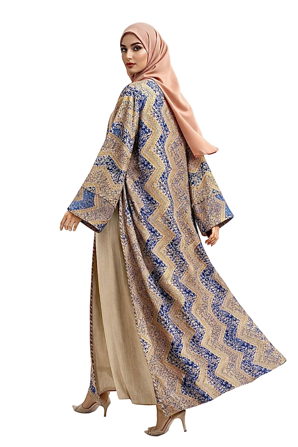 Noor Royal Blue/Gold 4-piece Abaya Set