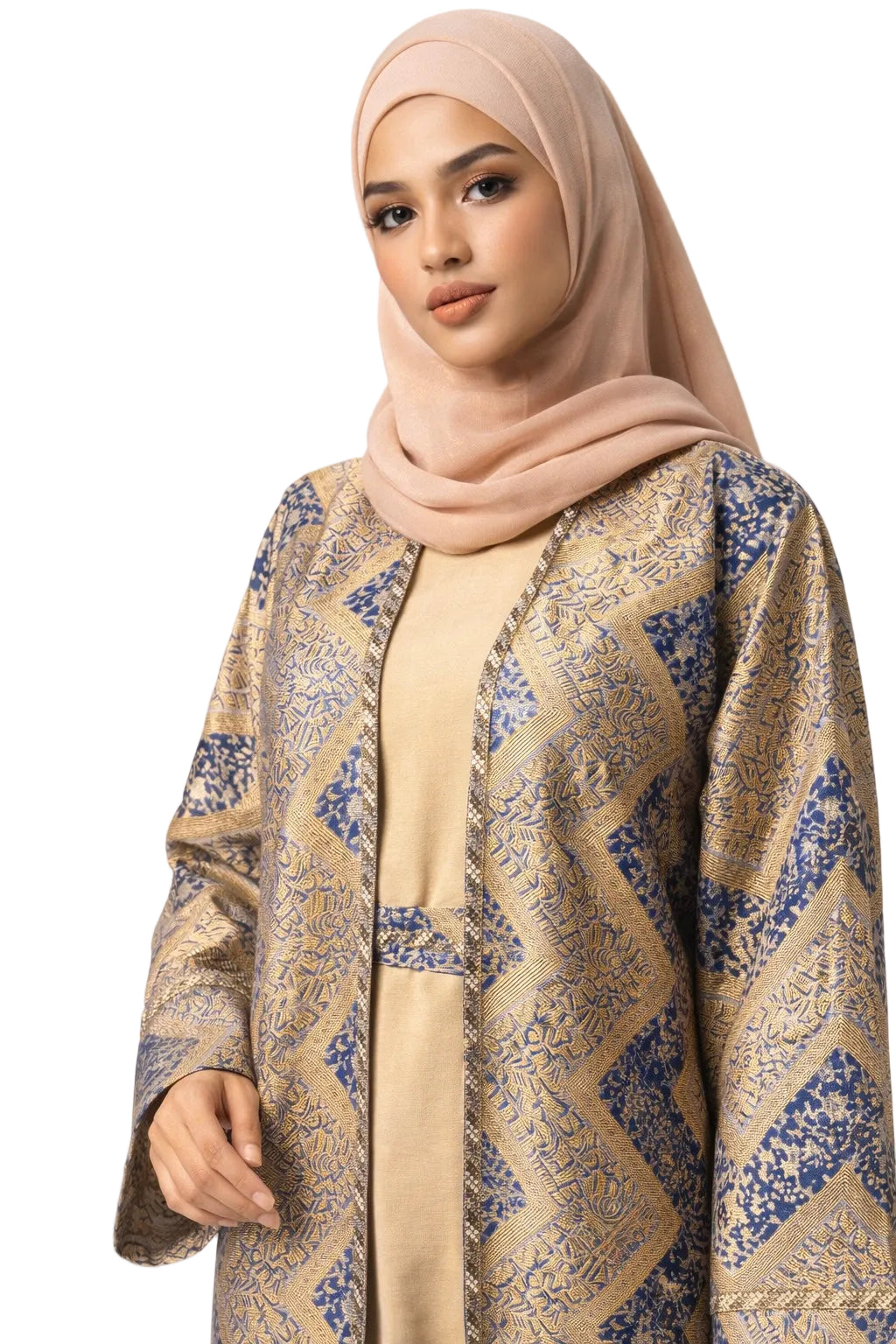Noor Royal Blue/Gold 4-piece Abaya Set