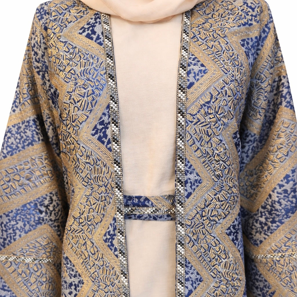 Noor Royal Blue/Gold 4-piece Abaya Set
