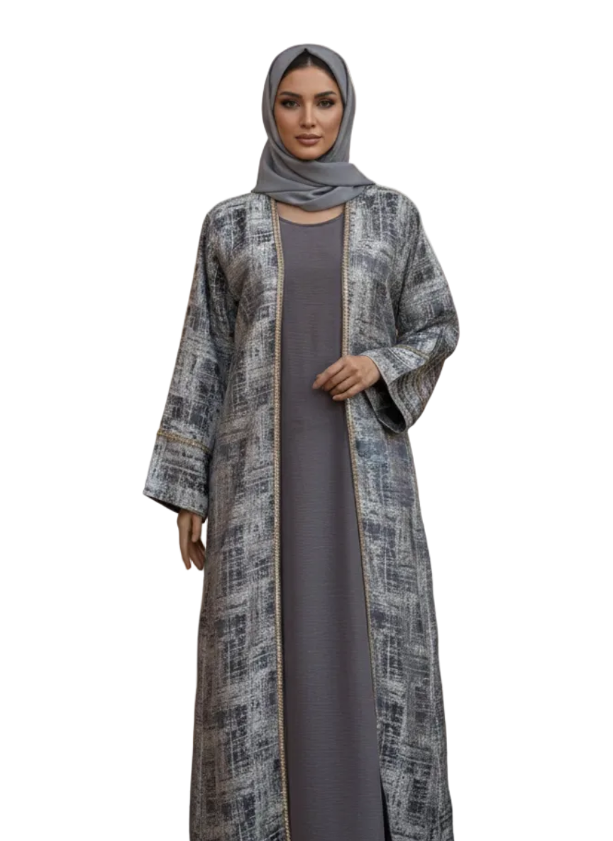 Noor Silver Four-Piece Open Abaya Set