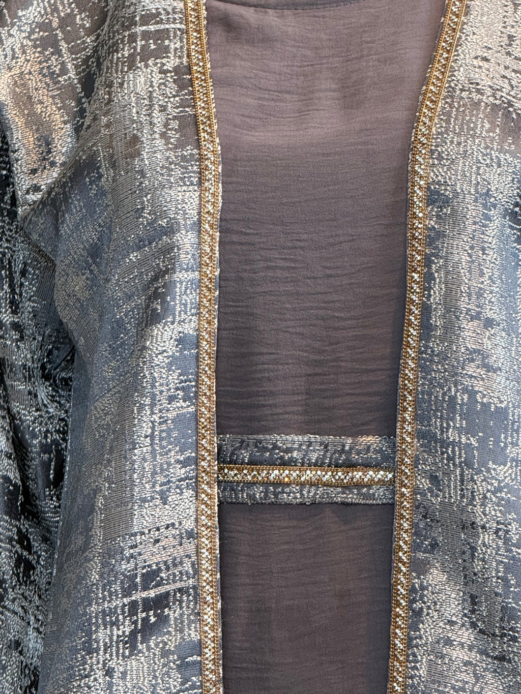 Noor Silver Four-Piece Open Abaya Set