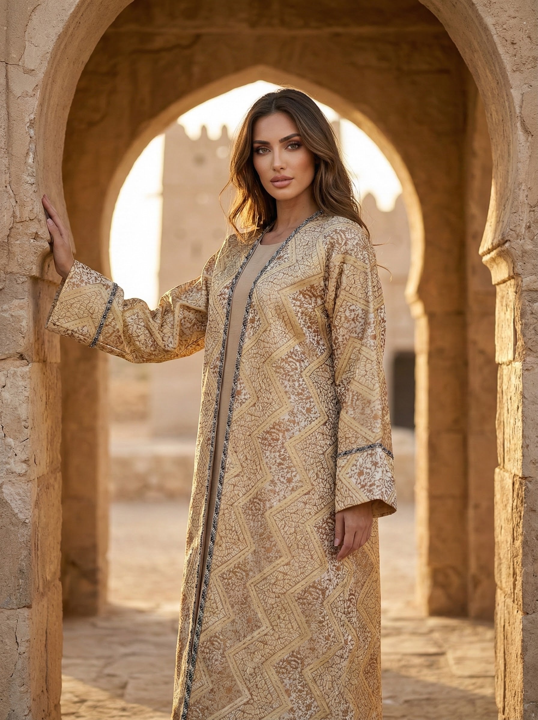 Noor Gold Four-Piece Open Abaya