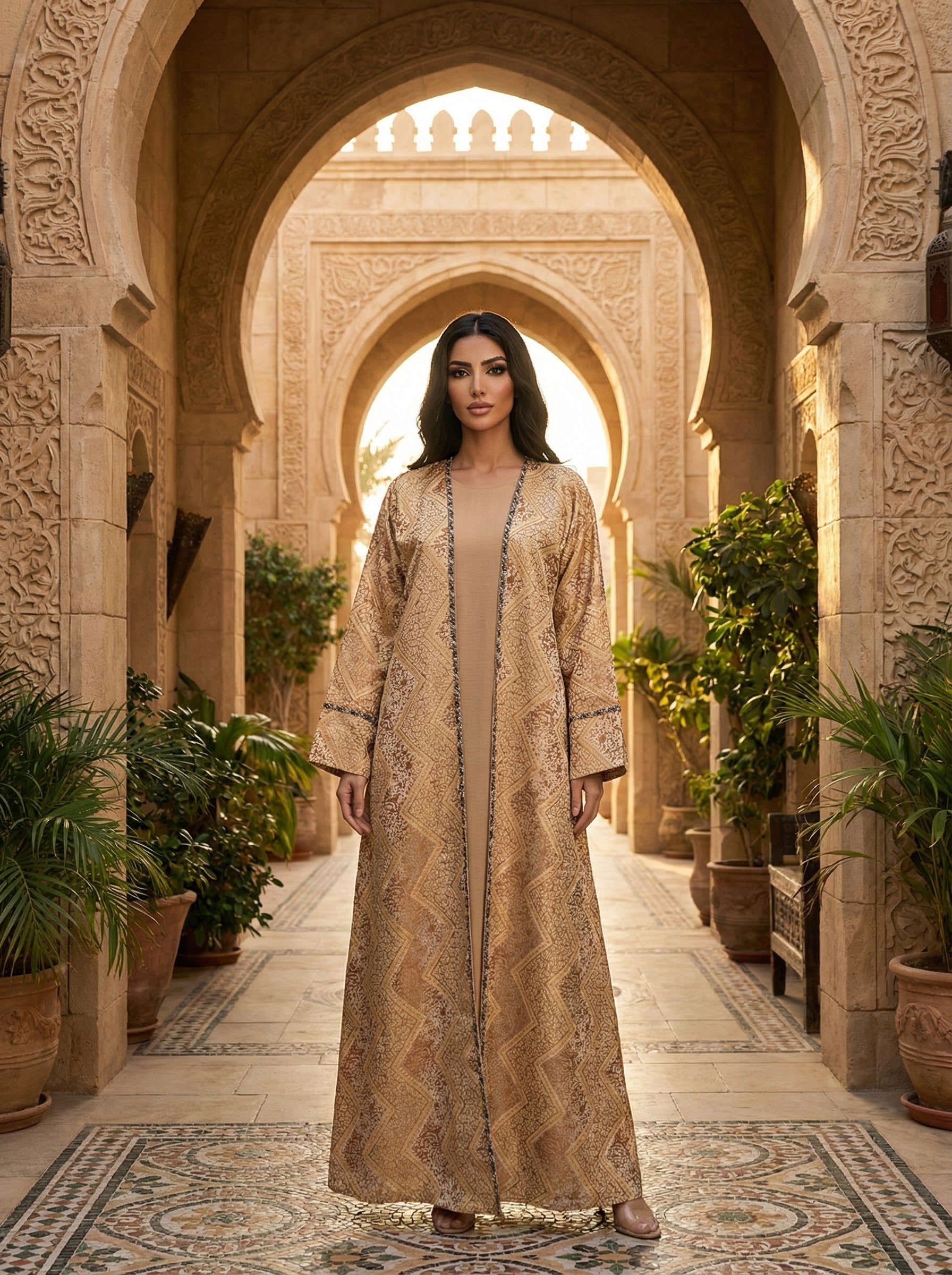 Noor Gold Four-Piece Open Abaya