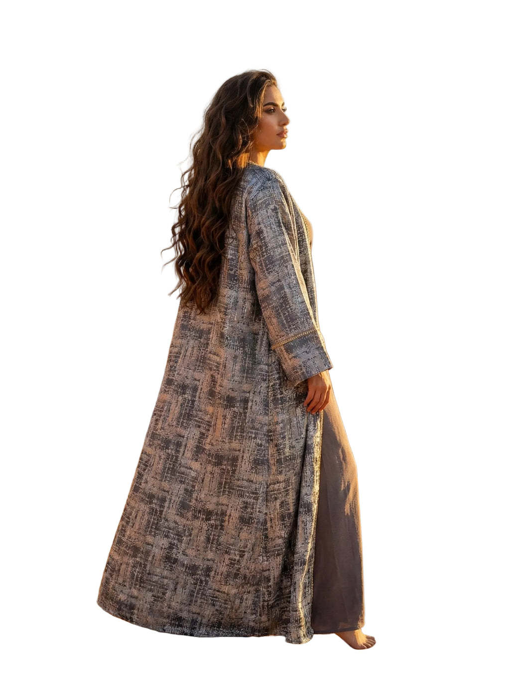 Noor Silver Four-Piece Open Abaya Set