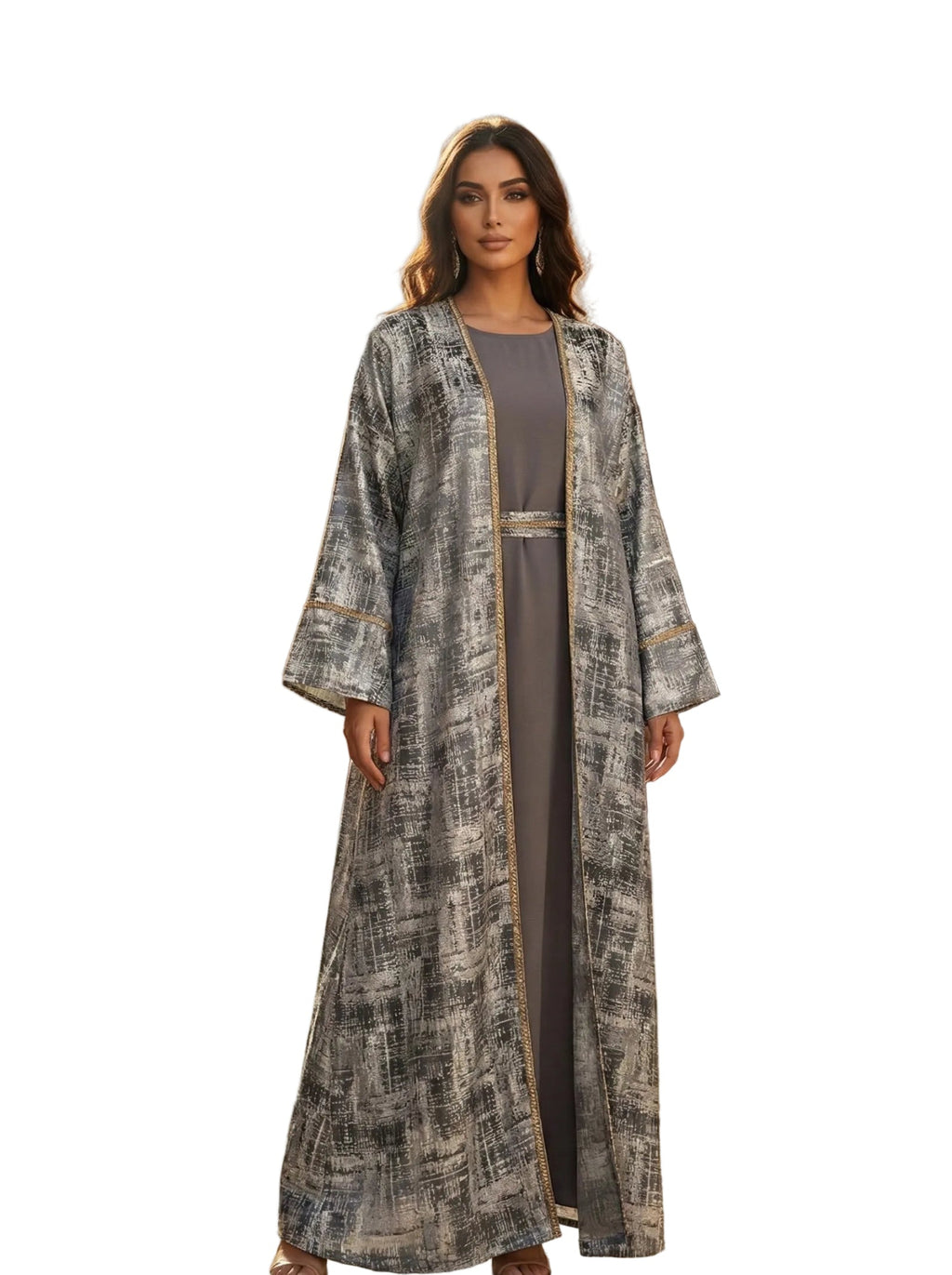 Noor Silver Four-Piece Open Abaya Set