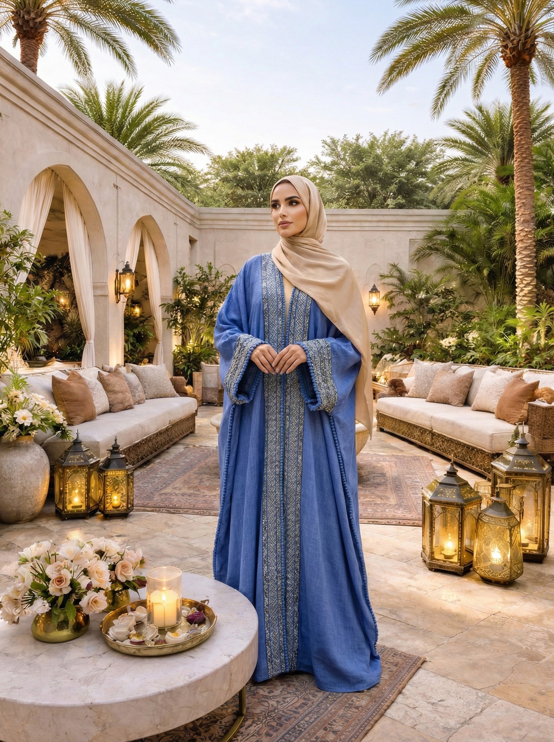 Azure Royale Bisht Abaya – 2-Piece Set