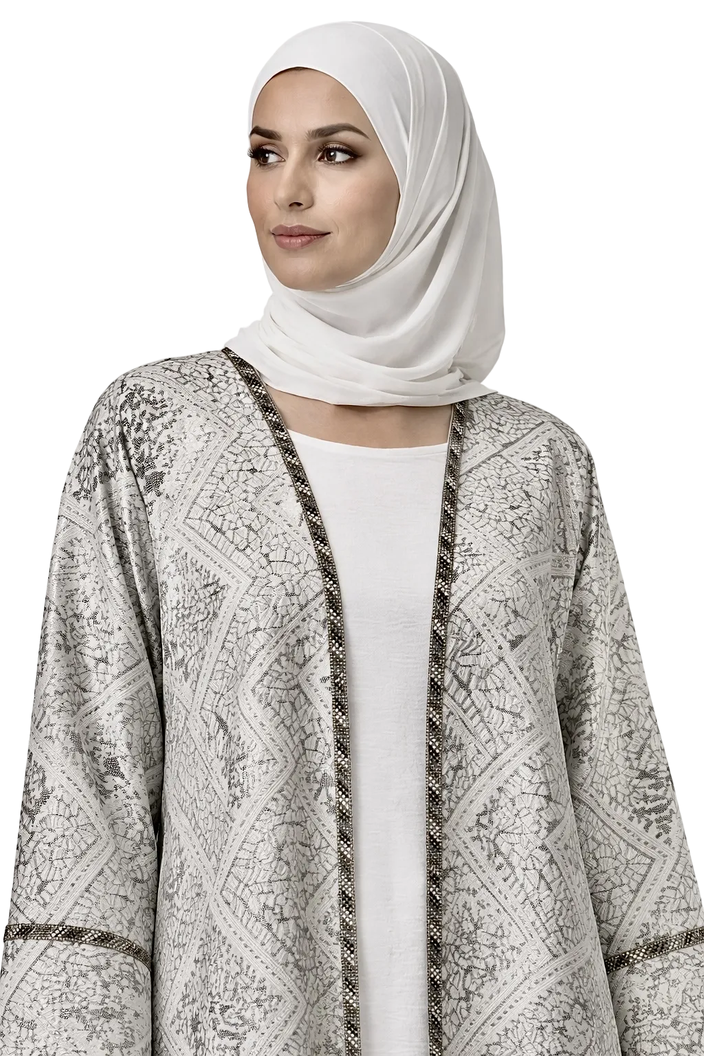 Noor White/Silver 4 Piece Abaya Set