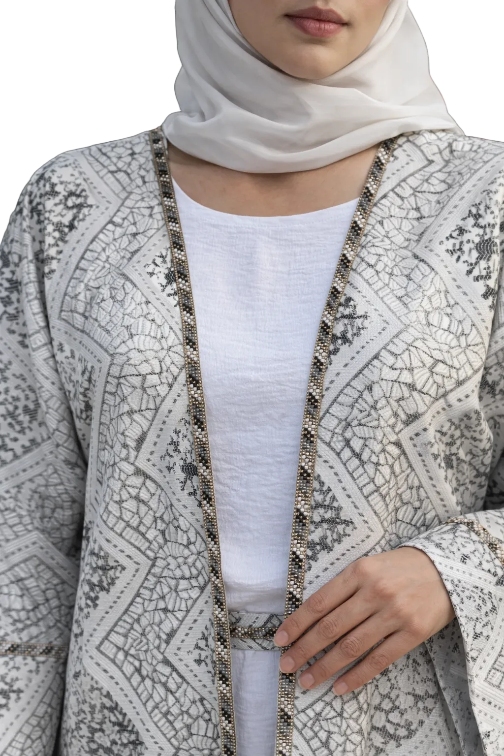 Noor White/Silver 4 Piece Abaya Set