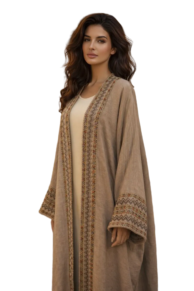Mocha Royale Bisht Abaya – 2-Piece Set