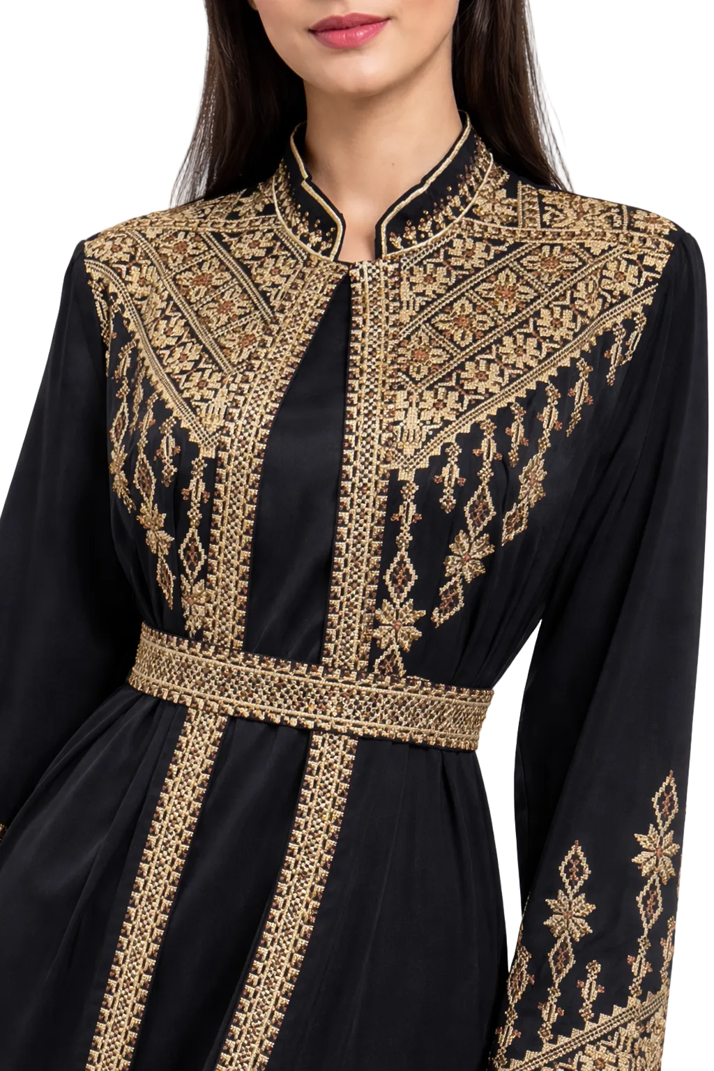 Amara Black & Gold - 3 Piece Embroidered Abaya Set