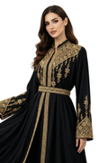 Amara Black & Gold - 3 Piece Embroidered Abaya Set
