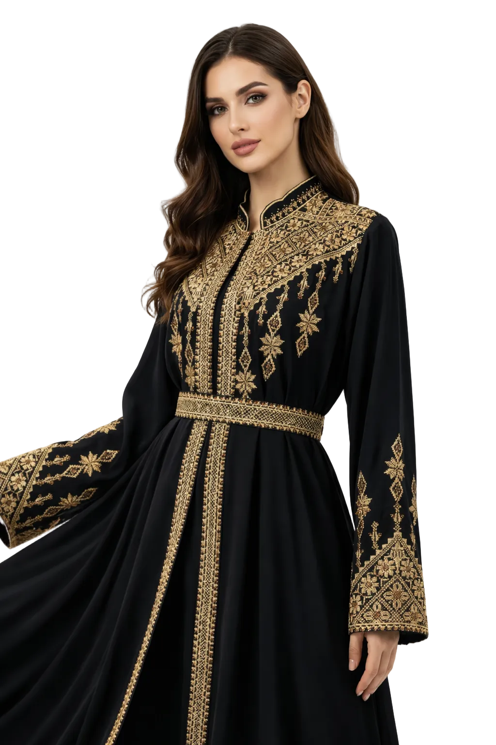 Amara Black & Gold - 3 Piece Embroidered Abaya Set